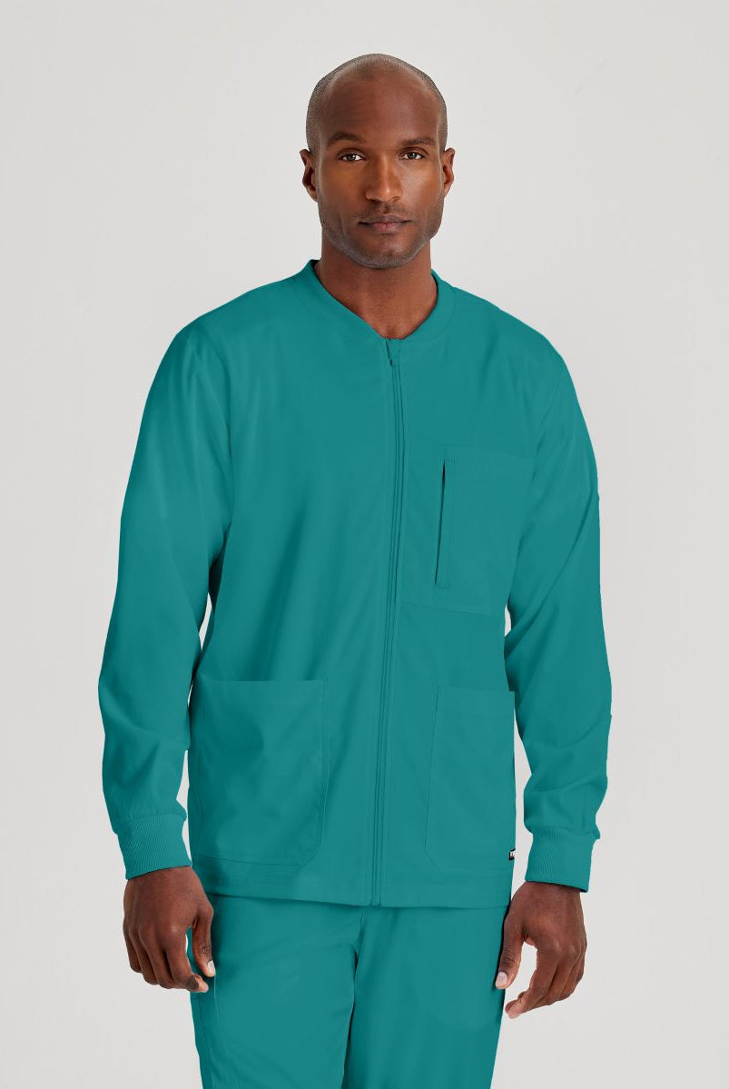 Grey's Anatomy by Barco Spandex Stretch Men's Antimicrobial Warm-Up Scrub Jacket | Teal