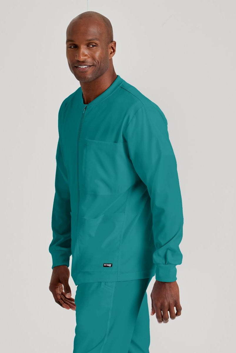 Grey's Anatomy by Barco Spandex Stretch Men's Antimicrobial Warm-Up Scrub Jacket | Teal