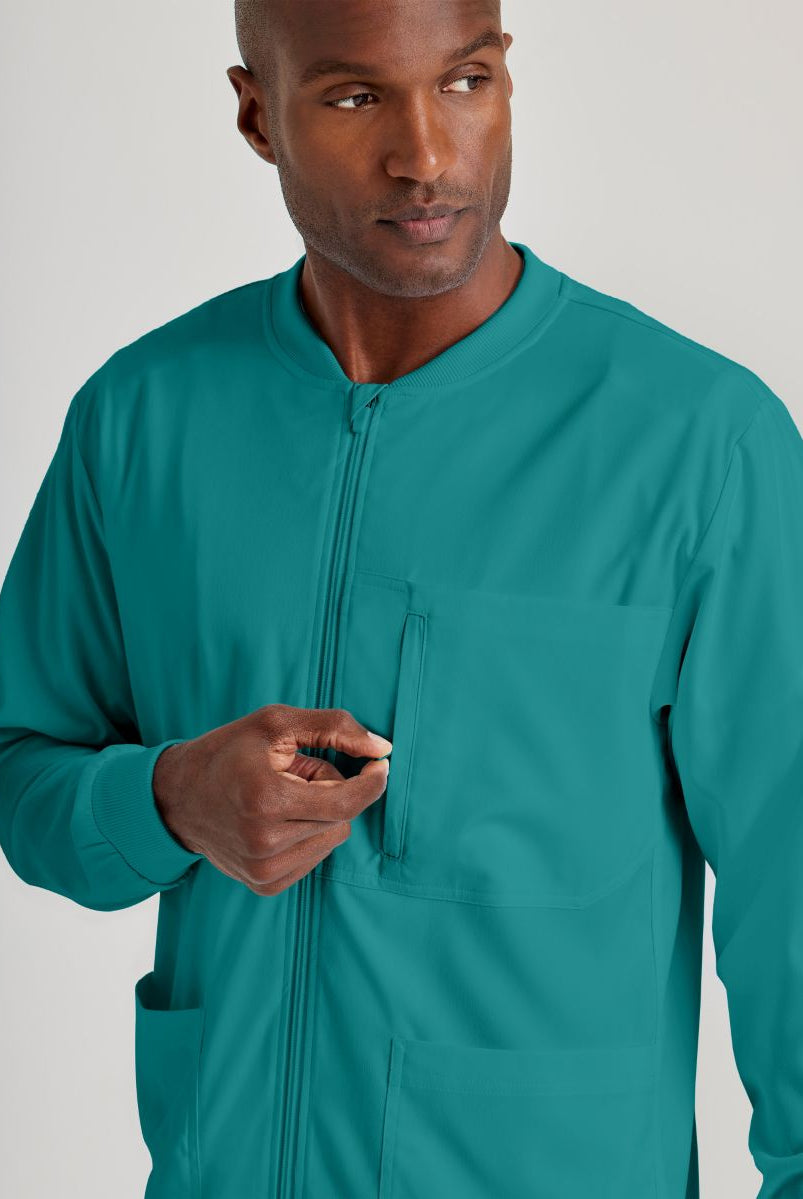 Grey's Anatomy by Barco Spandex Stretch Men's Antimicrobial Warm-Up Scrub Jacket | Teal