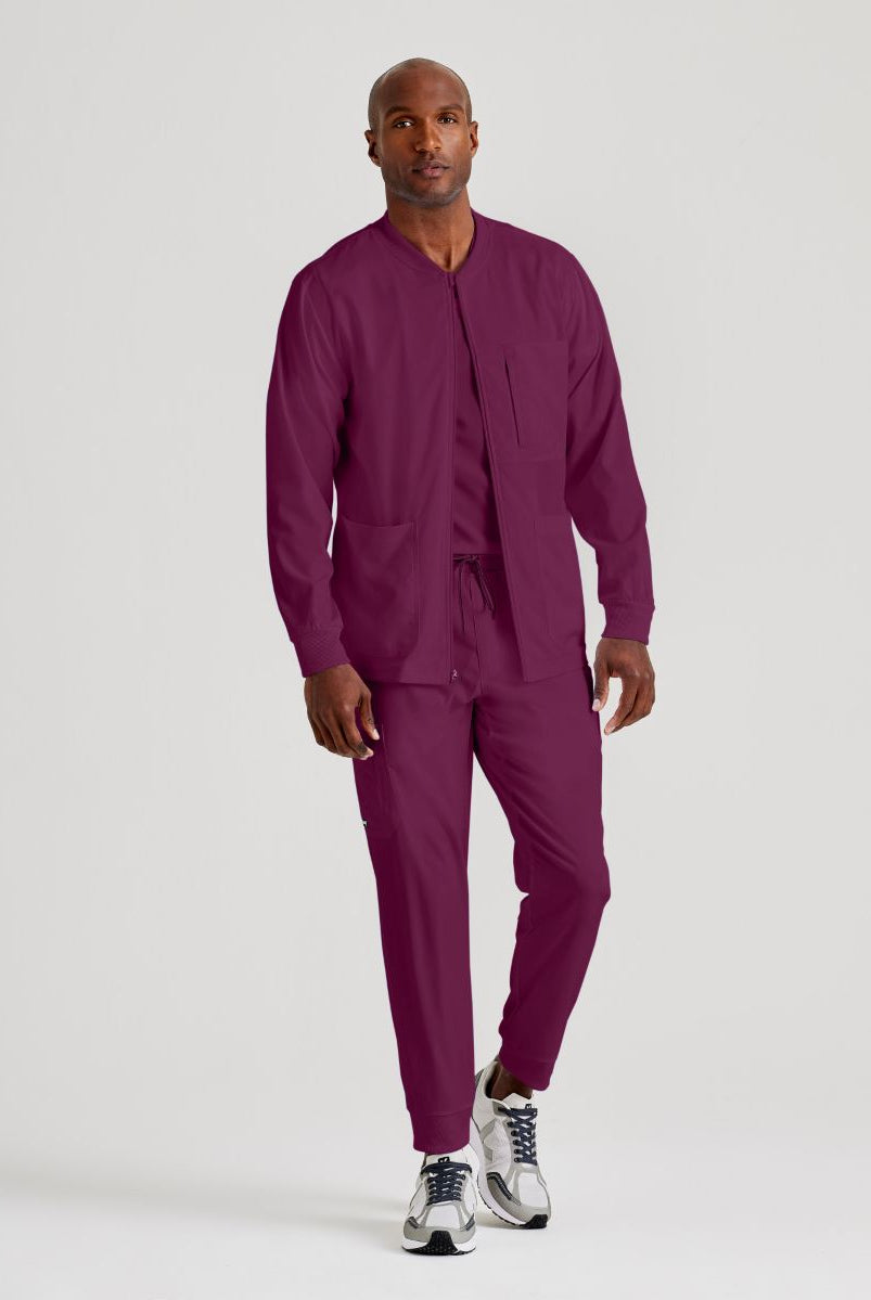 Grey's Anatomy by Barco Spandex Stretch Men's Antimicrobial Warm-Up Scrub Jacket | Wine