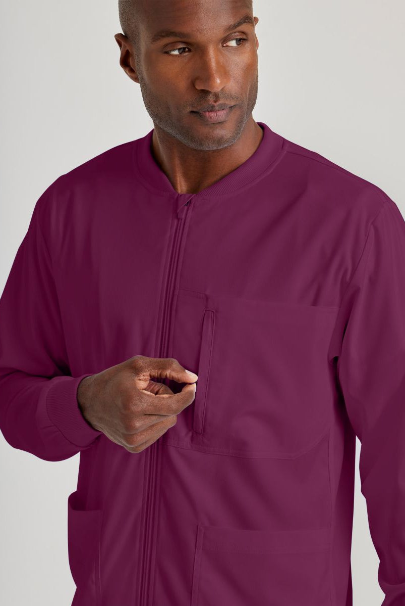 Grey's Anatomy by Barco Spandex Stretch Men's Antimicrobial Warm-Up Scrub Jacket | Wine