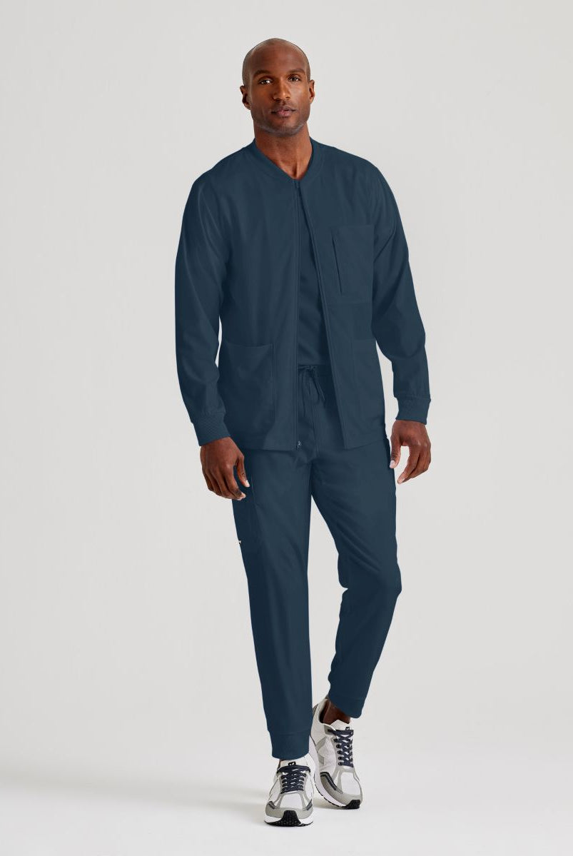 Grey's Anatomy by Barco Spandex Stretch Men's Antimicrobial Warm-Up Scrub Jacket | Steel