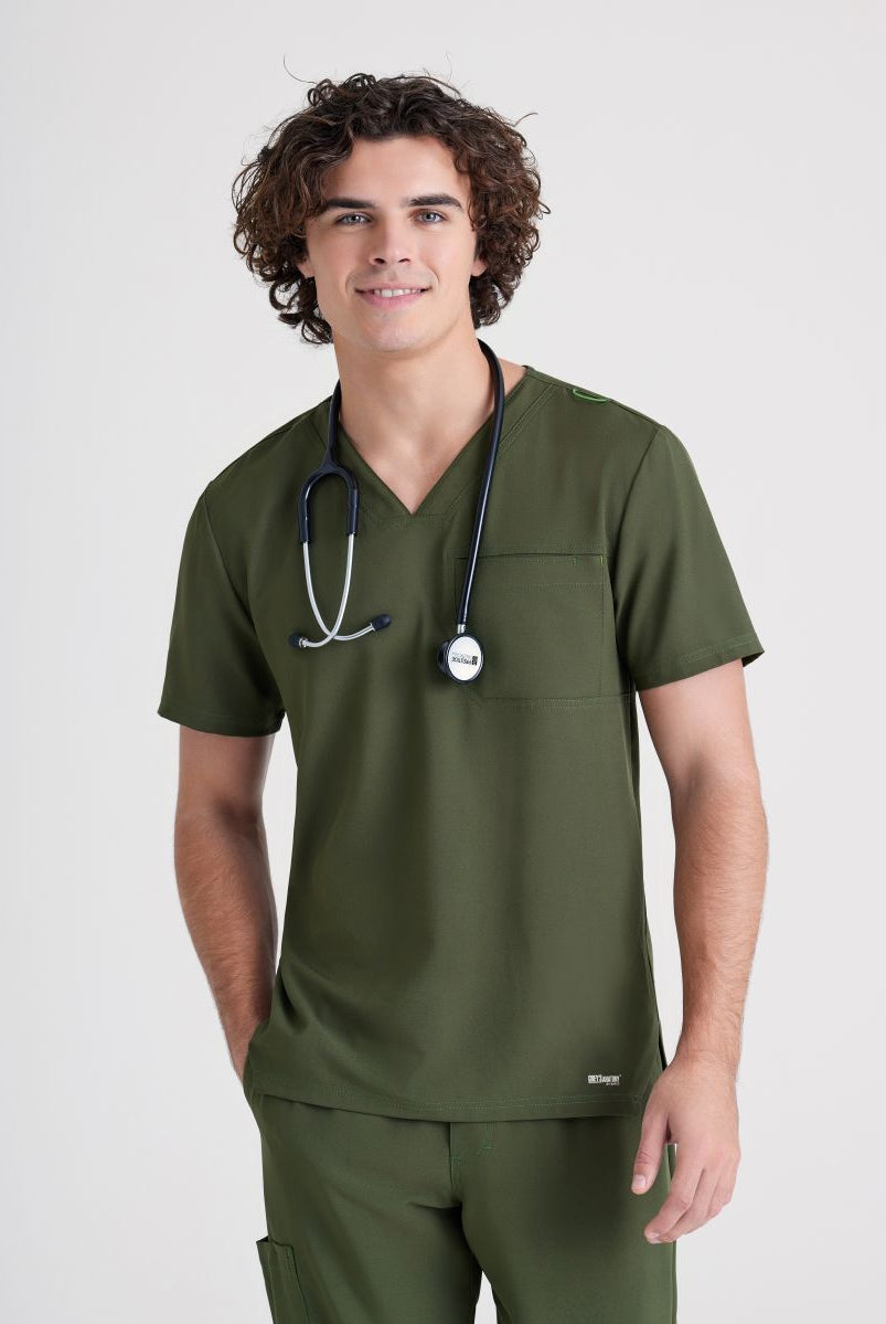 Grey's Anatomy Evolve Piped V-Neck Male Top | Fern