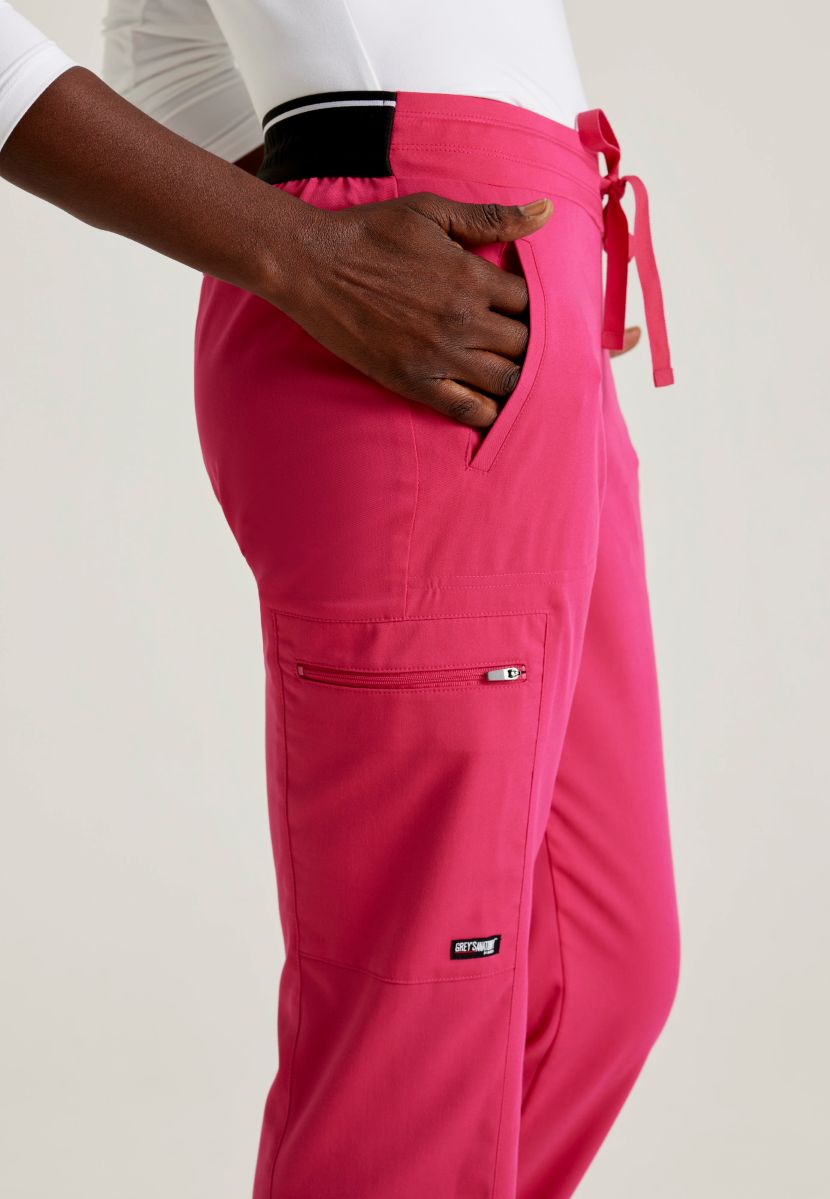 Greys Anatomy Kim 3 Pocket Elastic Back Waistband Zip-Pocket Pants | VIBRANCE PINK
