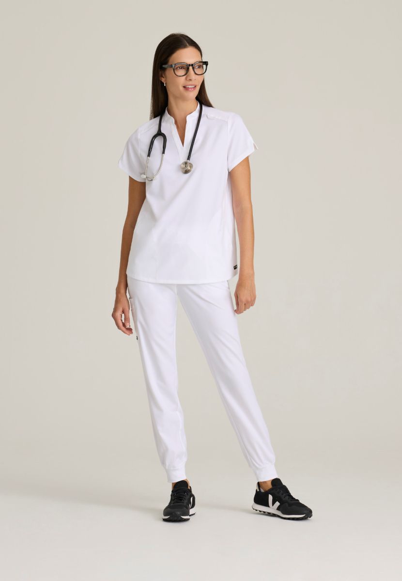 Grey's Anatomy Avery 2 Pocket Banded Collar Top | WHITE