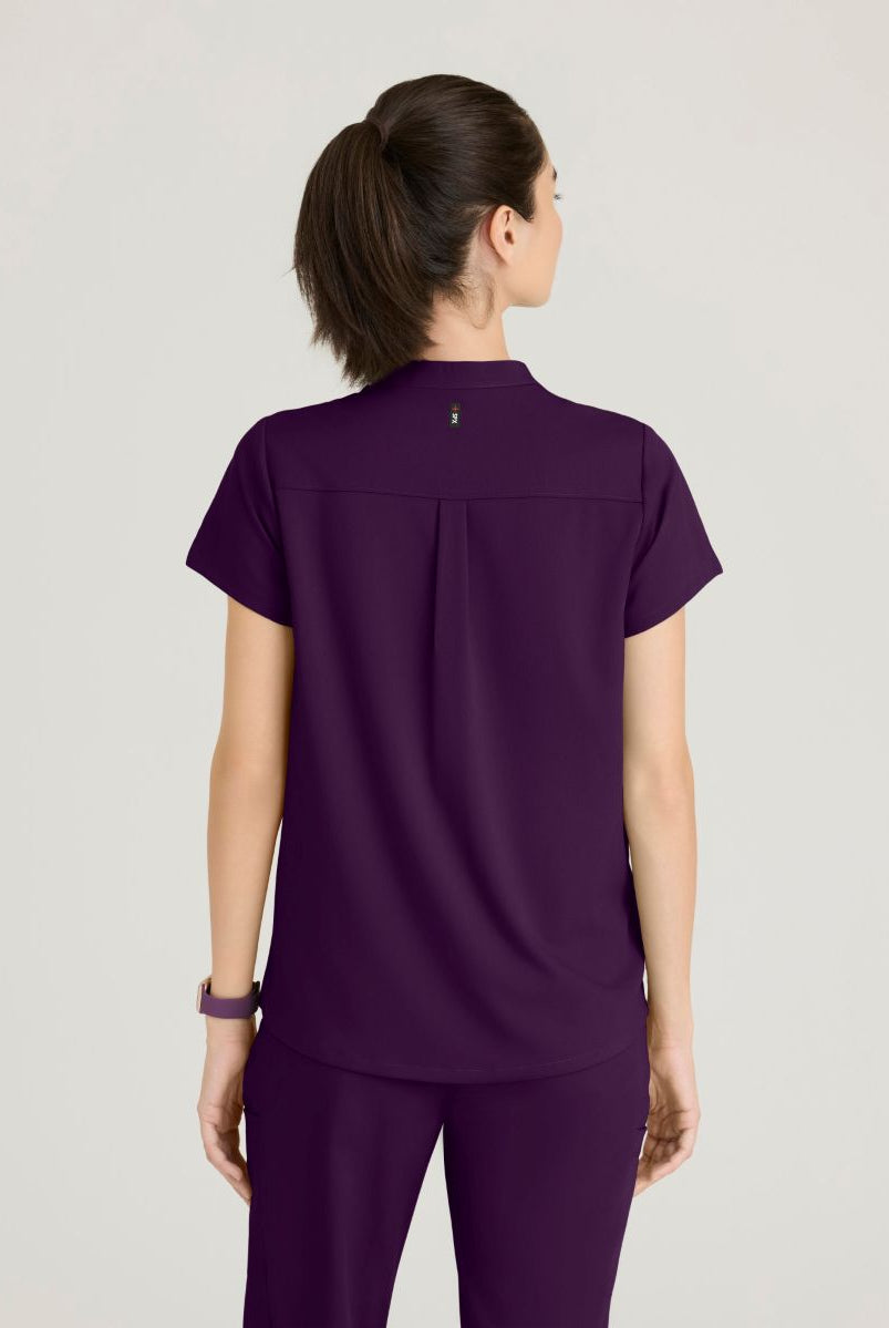Grey's Anatomy Avery 2 Pocket Banded Collar Top | Eggplant