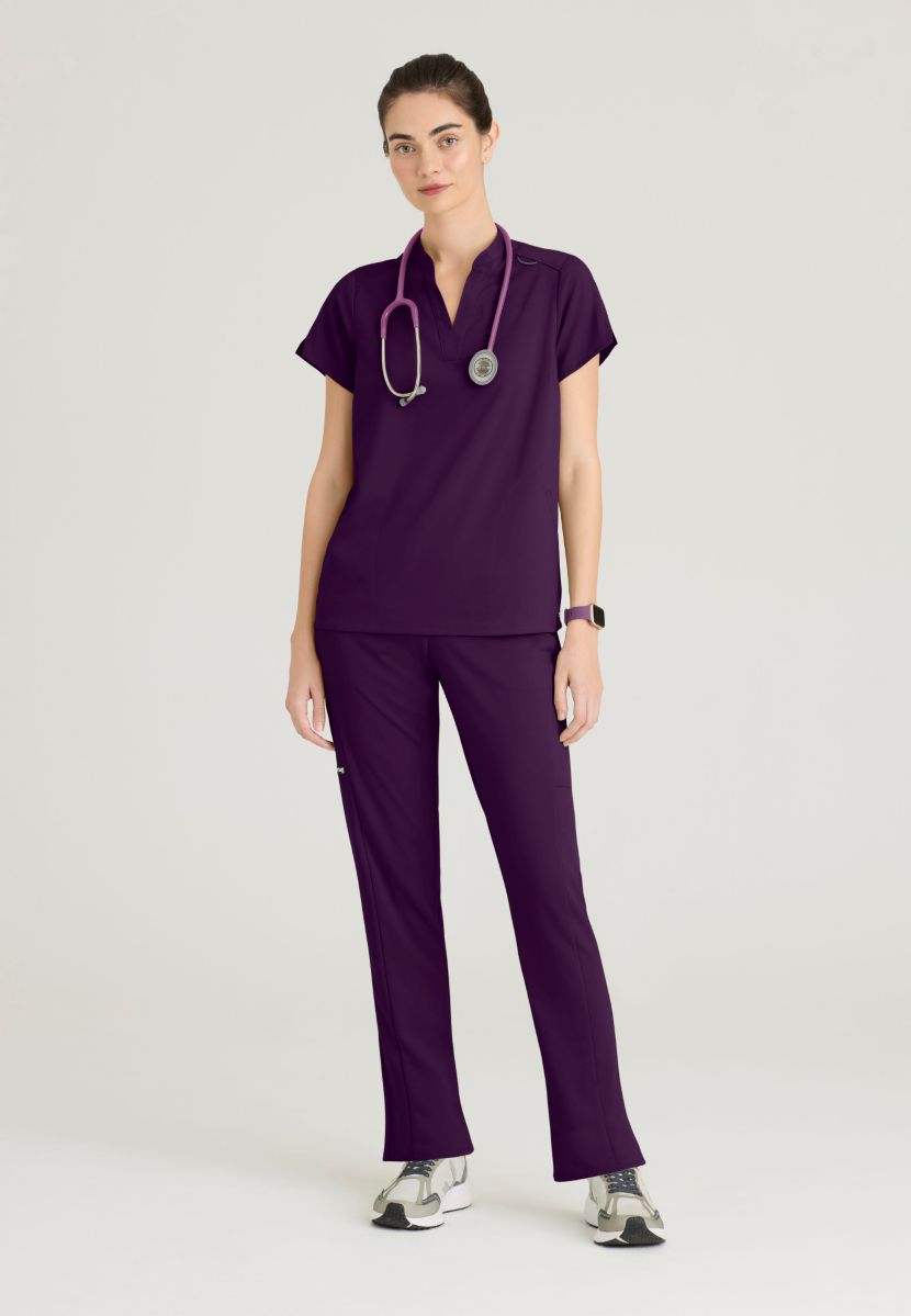 Grey's Anatomy Avery 2 Pocket Banded Collar Top | Eggplant