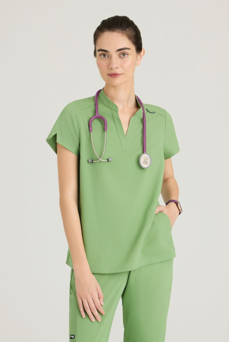 Grey's Anatomy Avery 2 Pocket Banded Collar Top | Sweet Basil