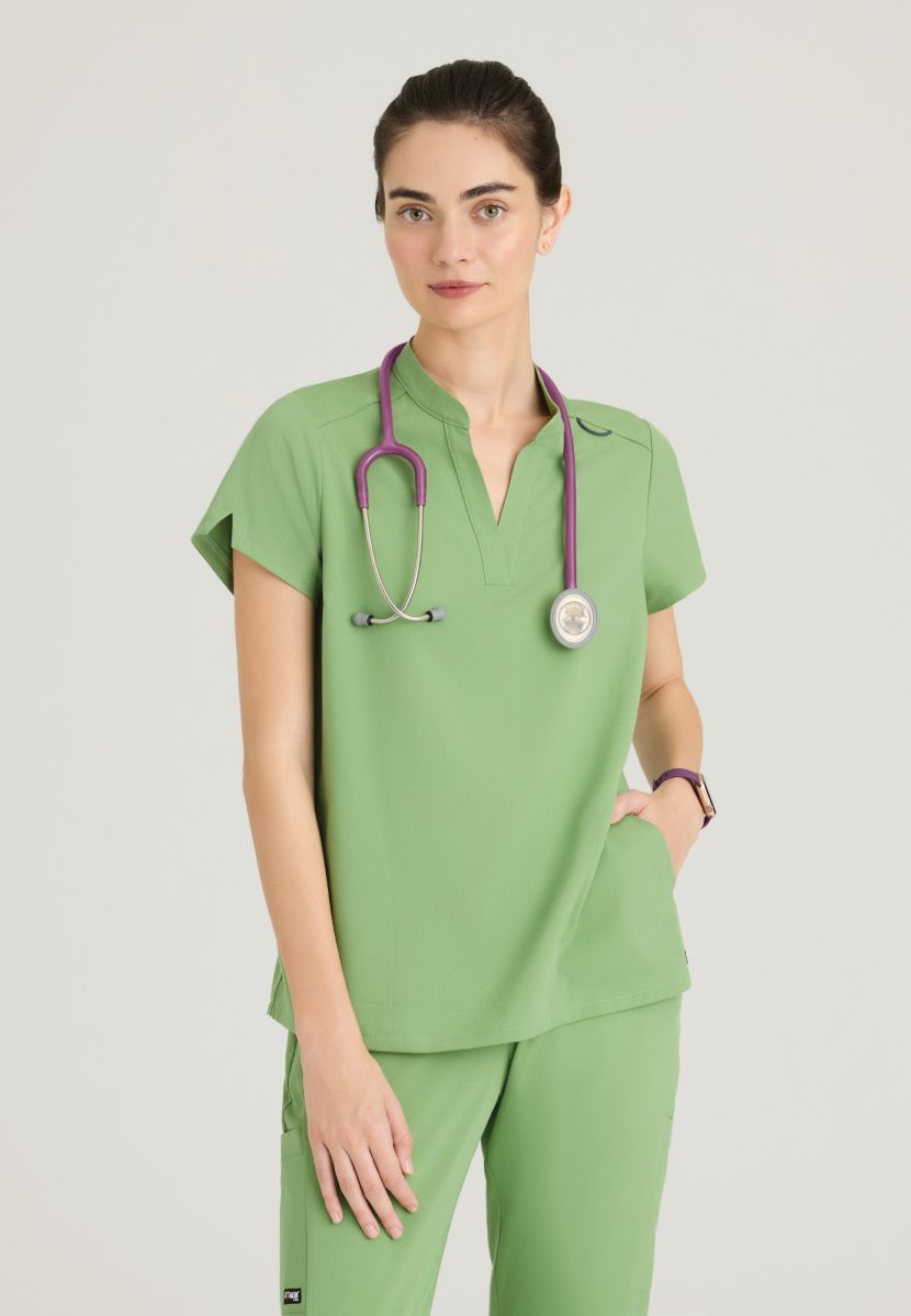 Grey's Anatomy Avery 2 Pocket Banded Collar Top | Sweet Basil