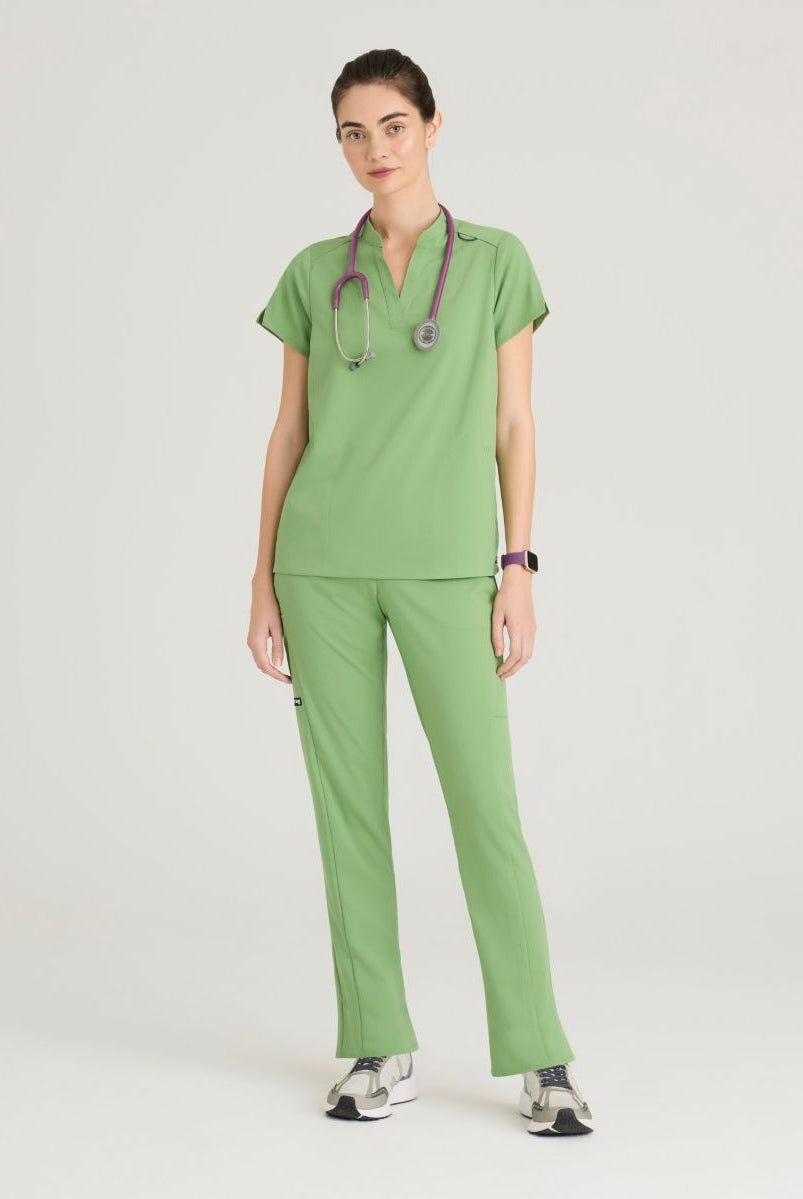 Grey's Anatomy Avery 2 Pocket Banded Collar Top | Sweet Basil