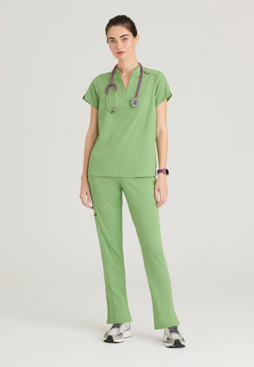 Grey's Anatomy Avery 2 Pocket Banded Collar Top | Sweet Basil