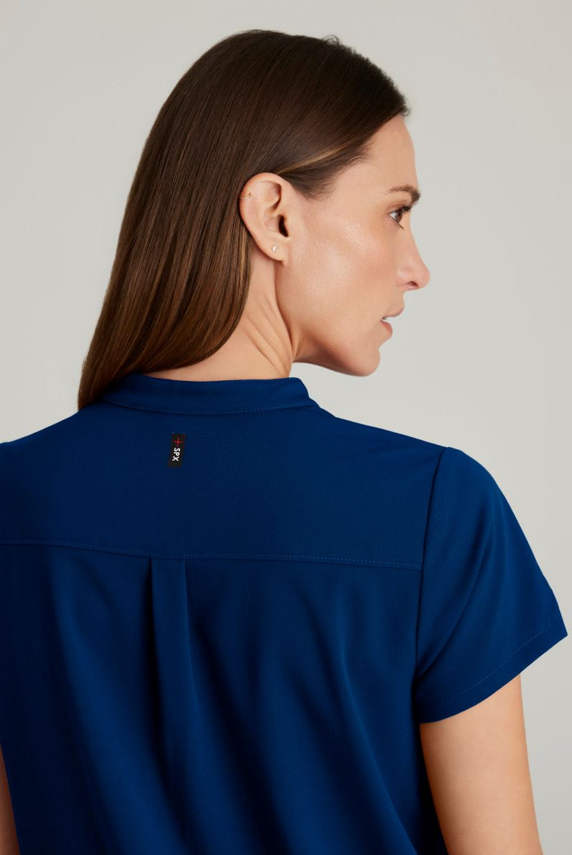 Grey's Anatomy Avery 2 Pocket Banded Collar Top | NAVY
