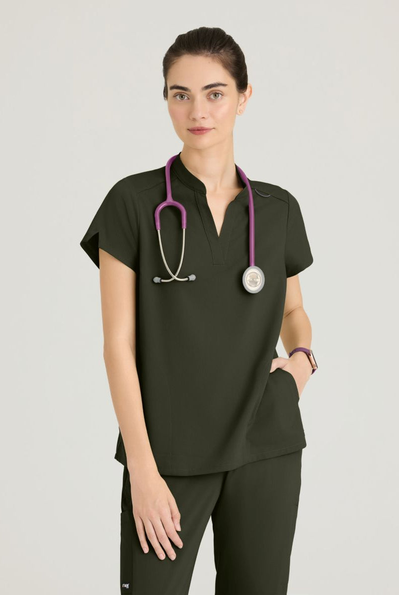 Grey's Anatomy Avery 2 Pocket Banded Collar Top | OLIVE