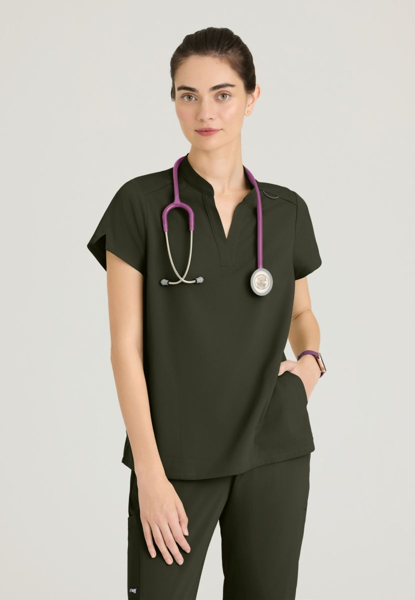 Grey's Anatomy Avery 2 Pocket Banded Collar Top | OLIVE