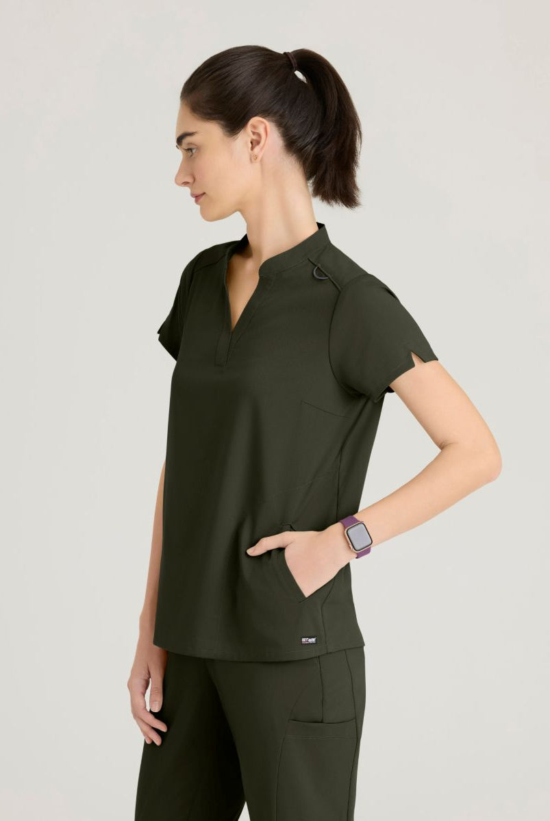 Grey's Anatomy Avery 2 Pocket Banded Collar Top | OLIVE