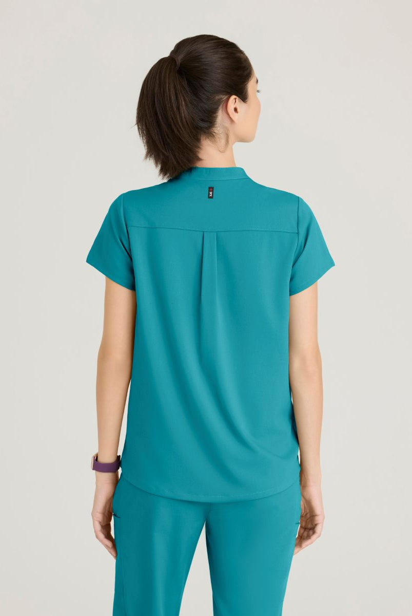 Grey's Anatomy Avery 2 Pocket Banded Collar Top | Teal