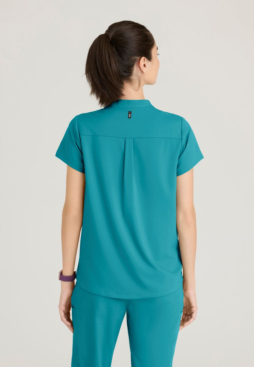 Grey's Anatomy Avery 2 Pocket Banded Collar Top | Teal