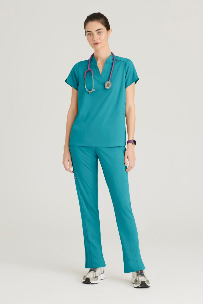Grey's Anatomy Avery 2 Pocket Banded Collar Top | Teal