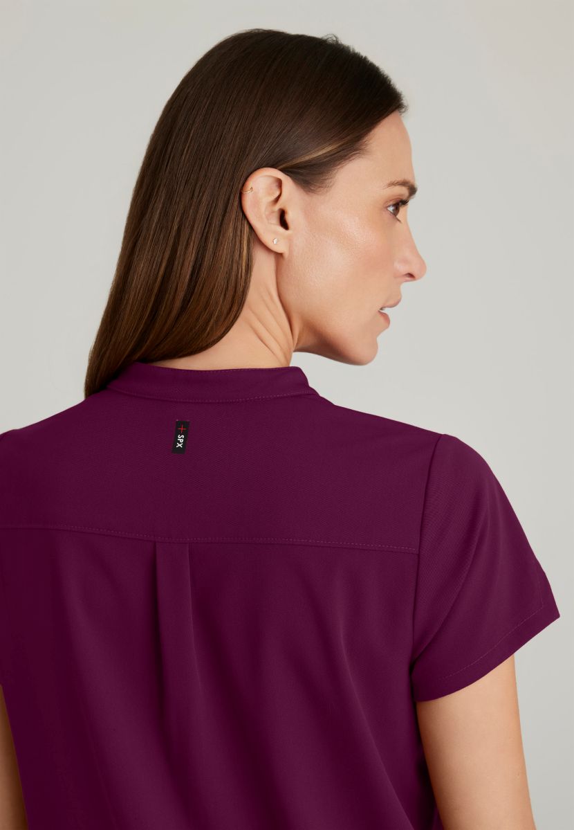 Grey's Anatomy Avery 2 Pocket Banded Collar Top | Wine