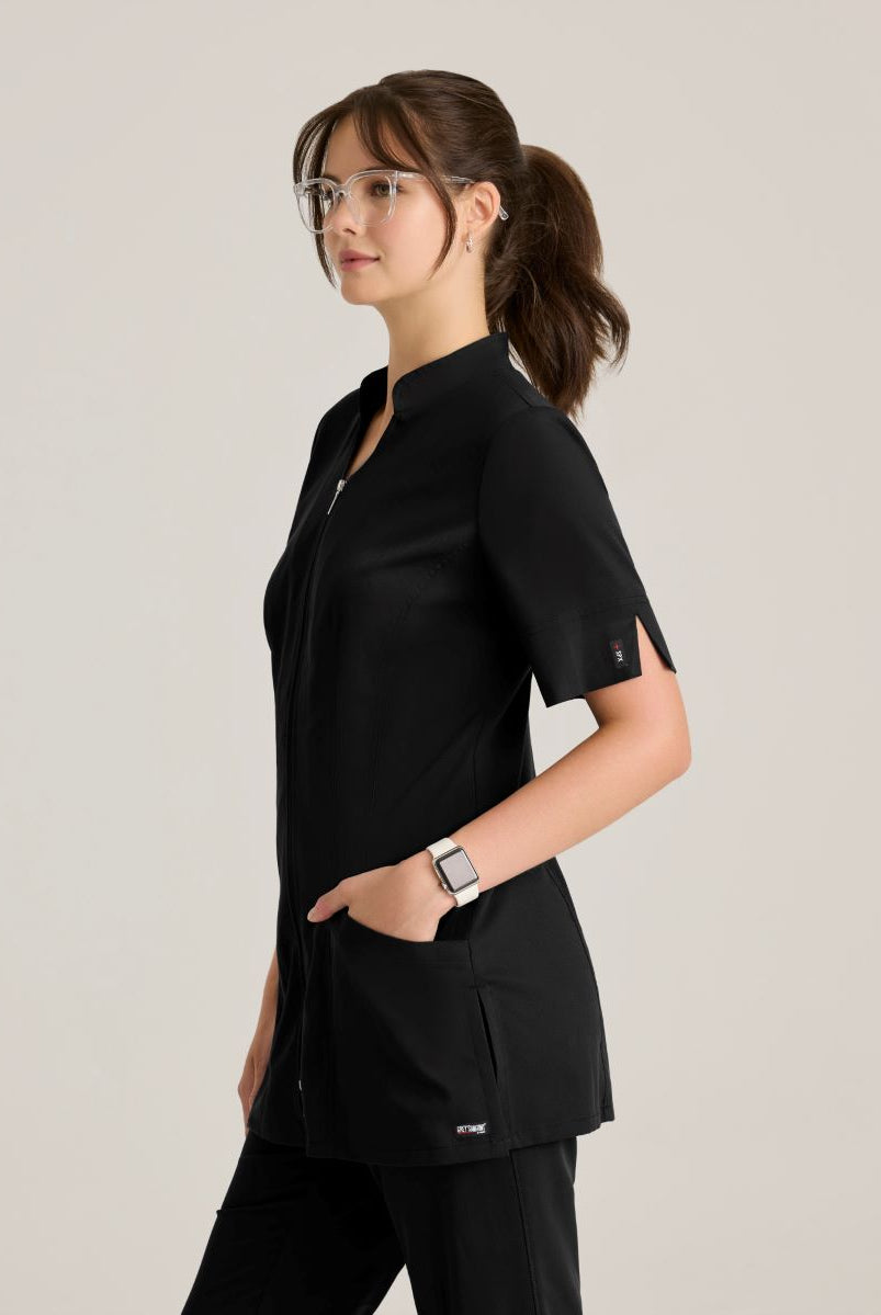 Grey's Anatomy Spandex Stretch Women's Sahar 2-Pocket Banded Collar Top | BLACK