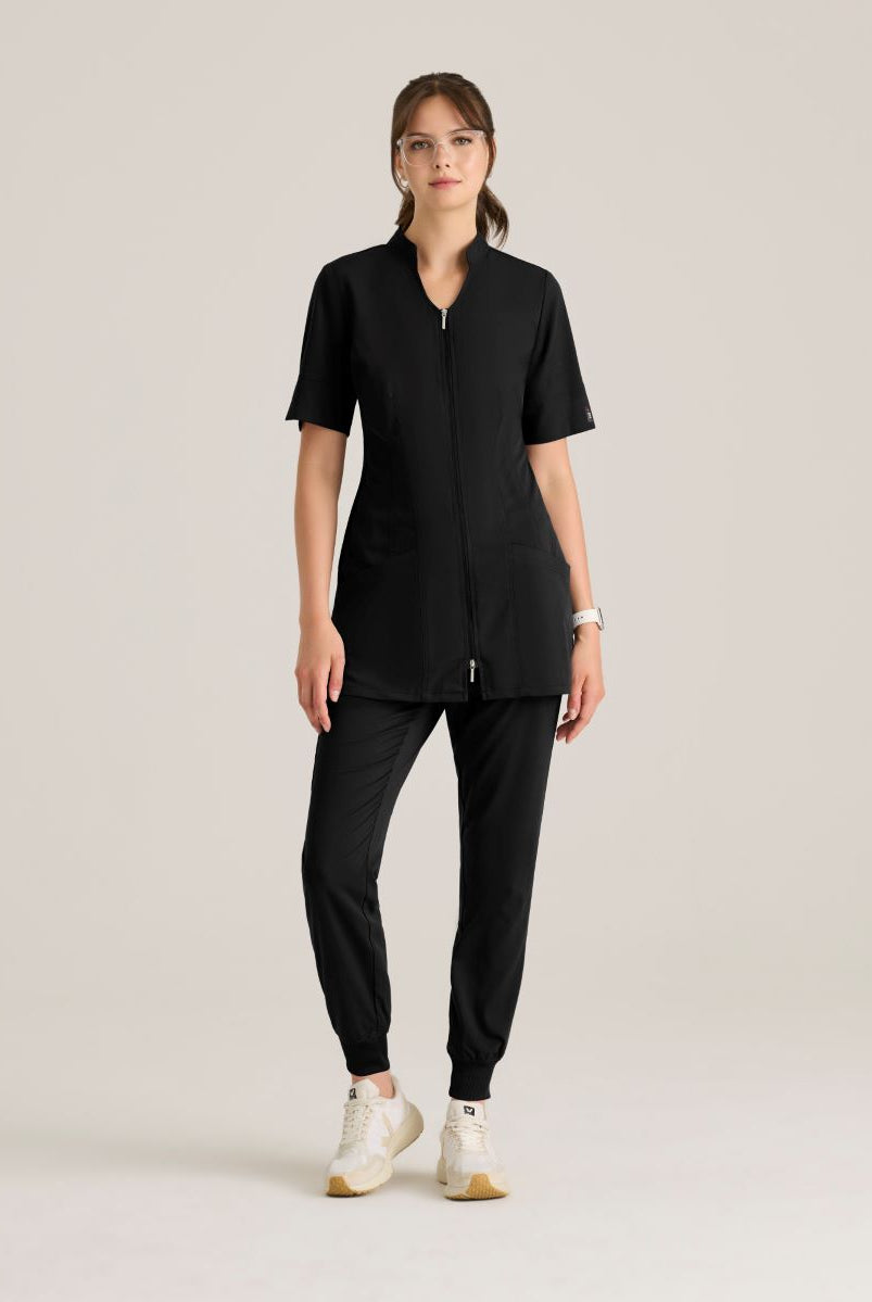 Grey's Anatomy Spandex Stretch Women's Sahar 2-Pocket Banded Collar Top | BLACK