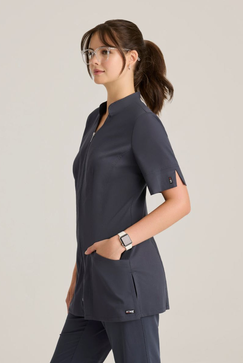 Grey's Anatomy Spandex Stretch Women's Sahar 2-Pocket Banded Collar Top | Steel