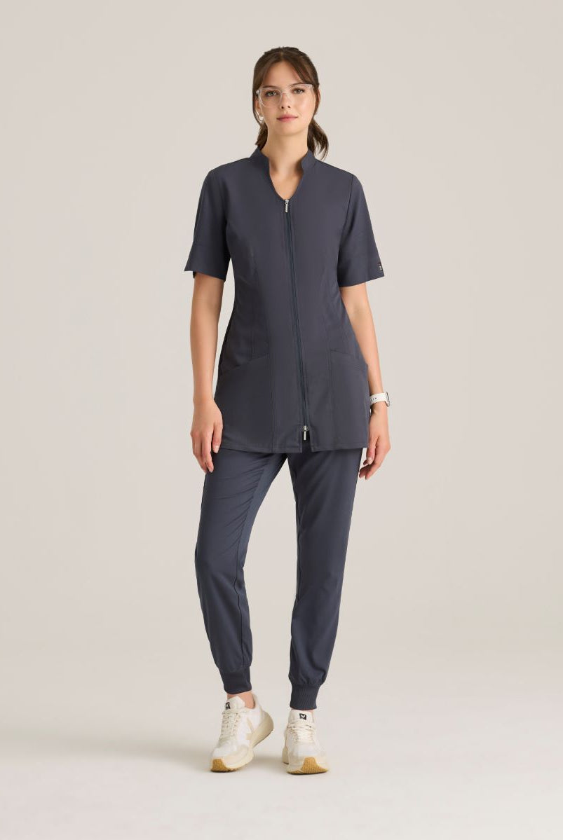 Grey's Anatomy Spandex Stretch Women's Sahar 2-Pocket Banded Collar Top | Steel