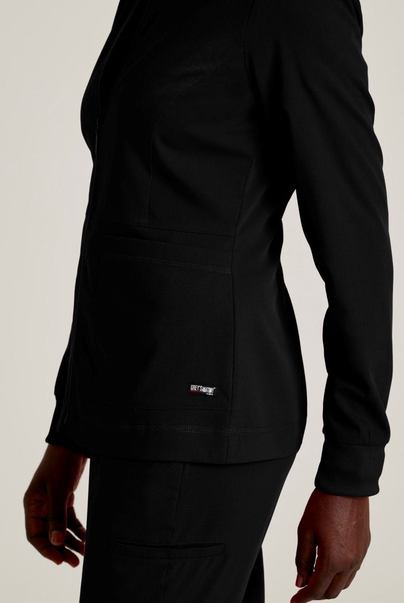Grey's Anatomy Spandex Stretch Millie Jacket-3 Pocket Zip Jacket | BLACK