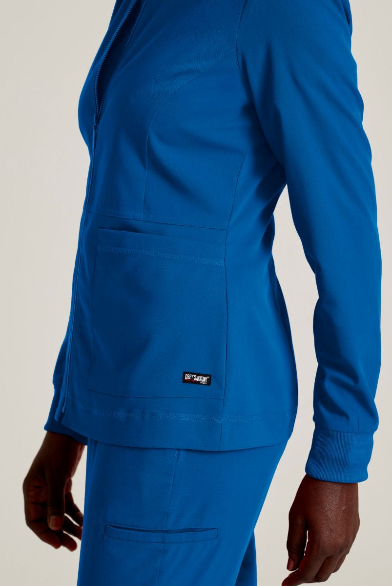 Grey's Anatomy Spandex Stretch Millie Jacket-3 Pocket Zip Jacket | New Royal