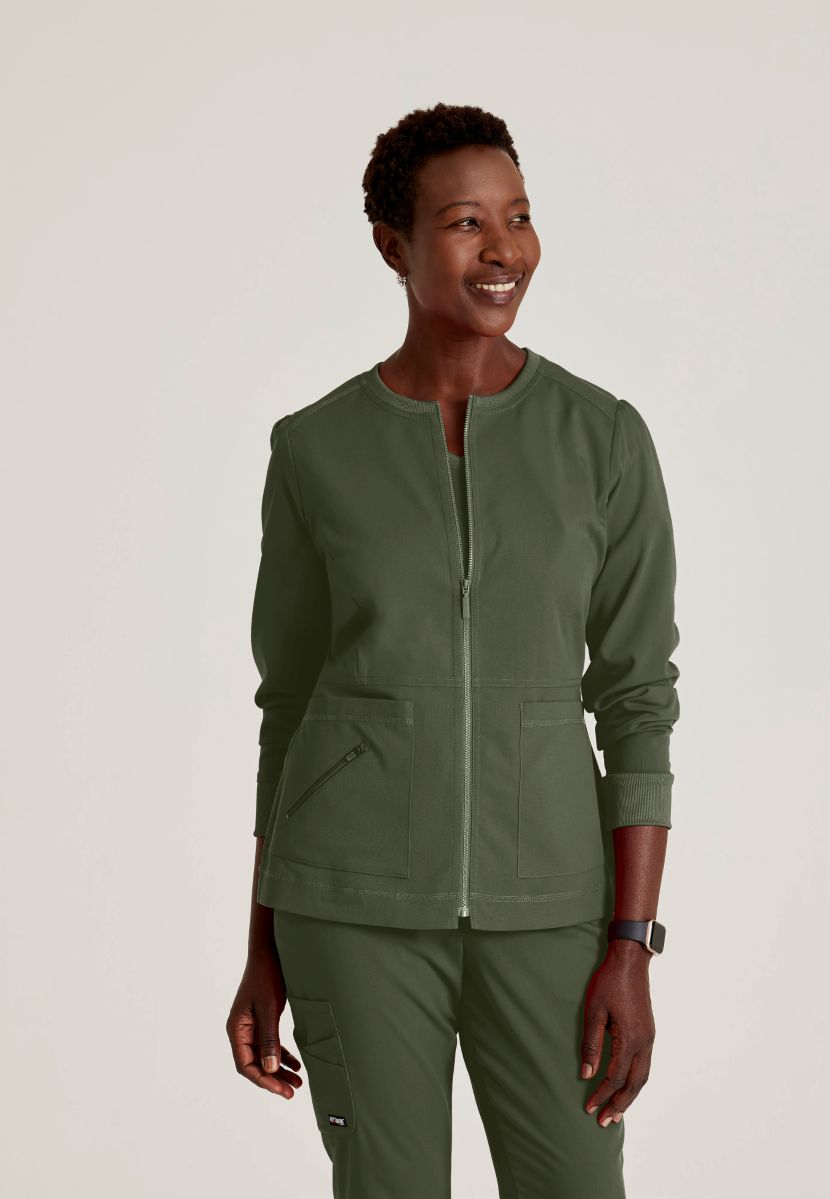 Grey's Anatomy Spandex Stretch Millie Jacket-3 Pocket Zip Jacket | OLIVE