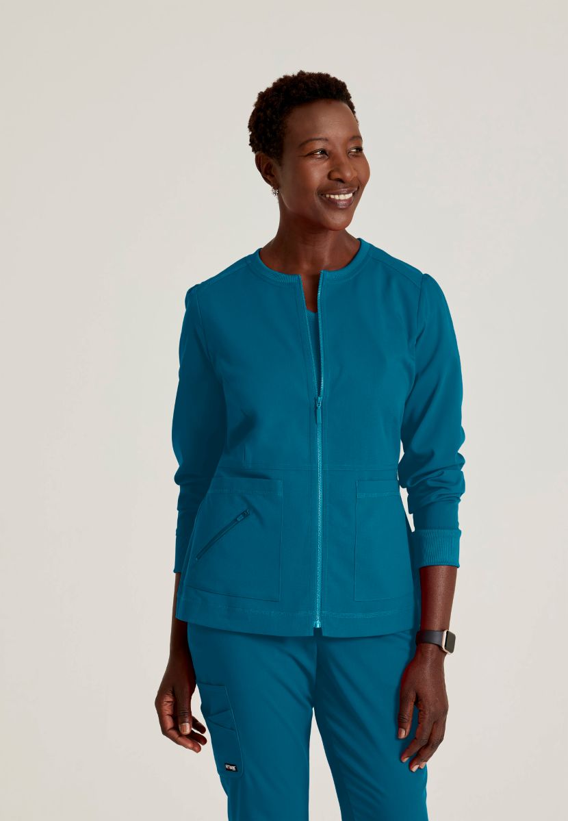 Grey's Anatomy Spandex Stretch Millie Jacket-3 Pocket Zip Jacket | Bahama / Caribbean
