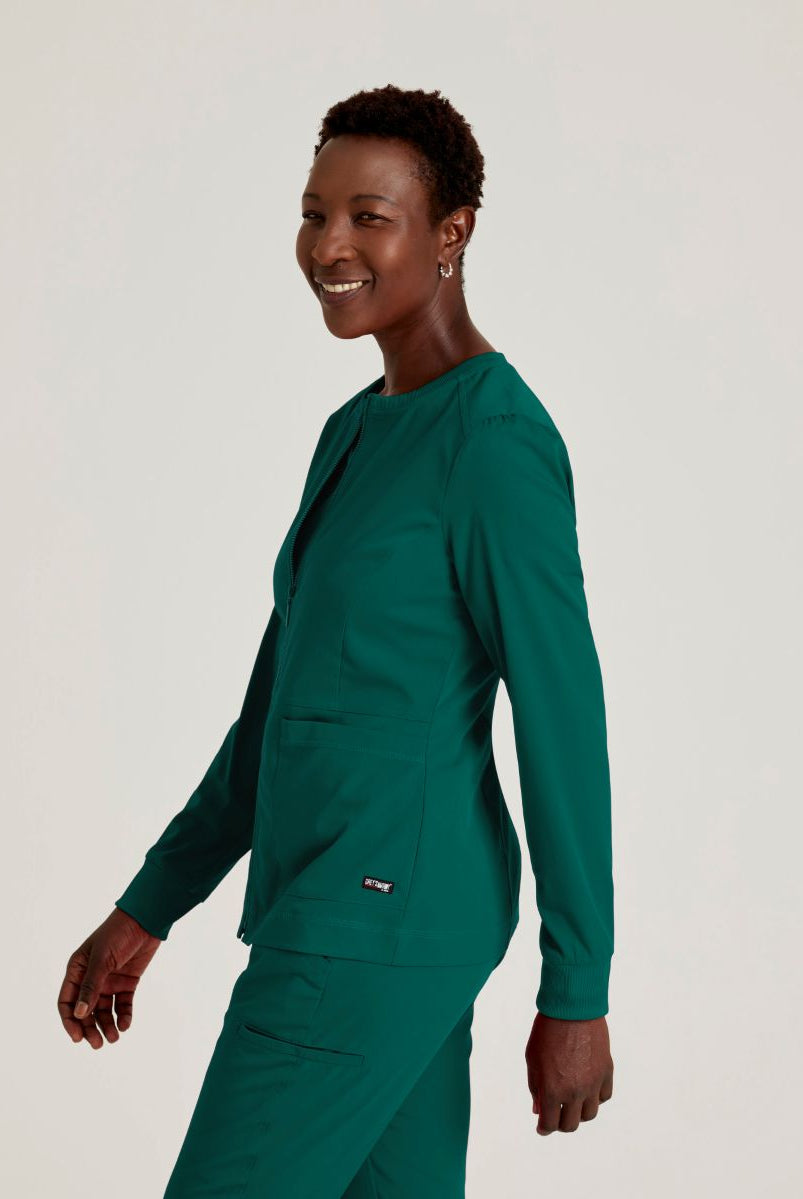 Grey's Anatomy Spandex Stretch Millie Jacket-3 Pocket Zip Jacket | Hunter Green