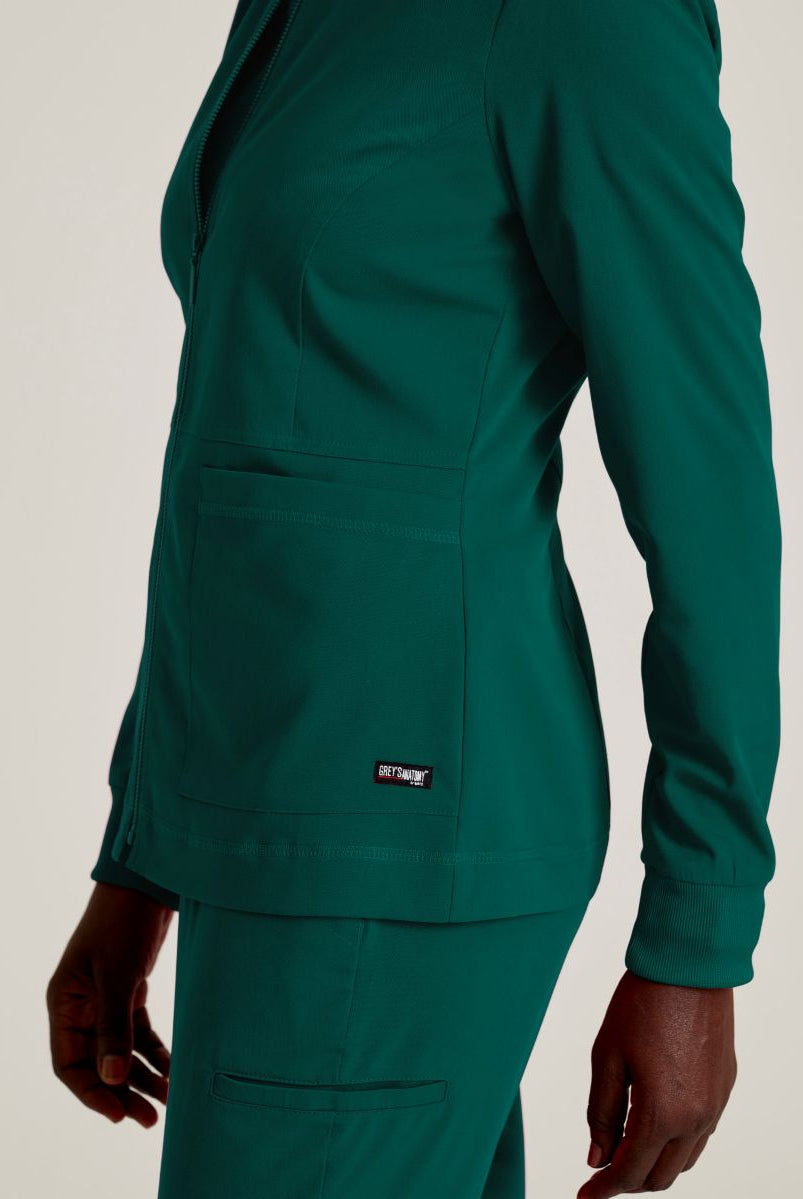 Grey's Anatomy Spandex Stretch Millie Jacket-3 Pocket Zip Jacket | Hunter Green