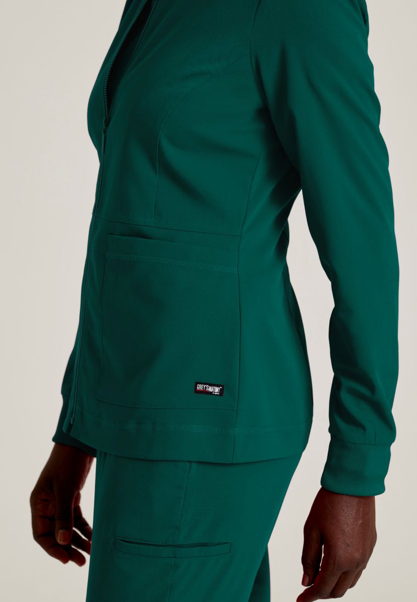Grey's Anatomy Spandex Stretch Millie Jacket-3 Pocket Zip Jacket | Hunter Green