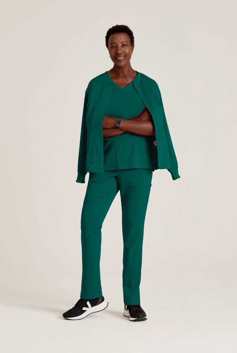 Grey's Anatomy Spandex Stretch Millie Jacket-3 Pocket Zip Jacket | Hunter Green