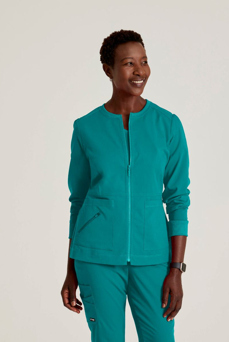 Grey's Anatomy Spandex Stretch Millie Jacket-3 Pocket Zip Jacket | Teal
