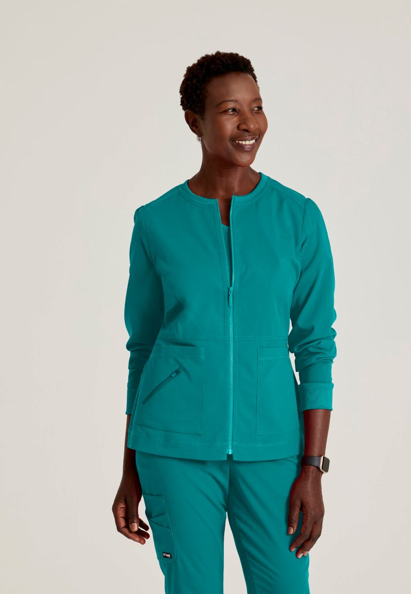 Grey's Anatomy Spandex Stretch Millie Jacket-3 Pocket Zip Jacket | Teal