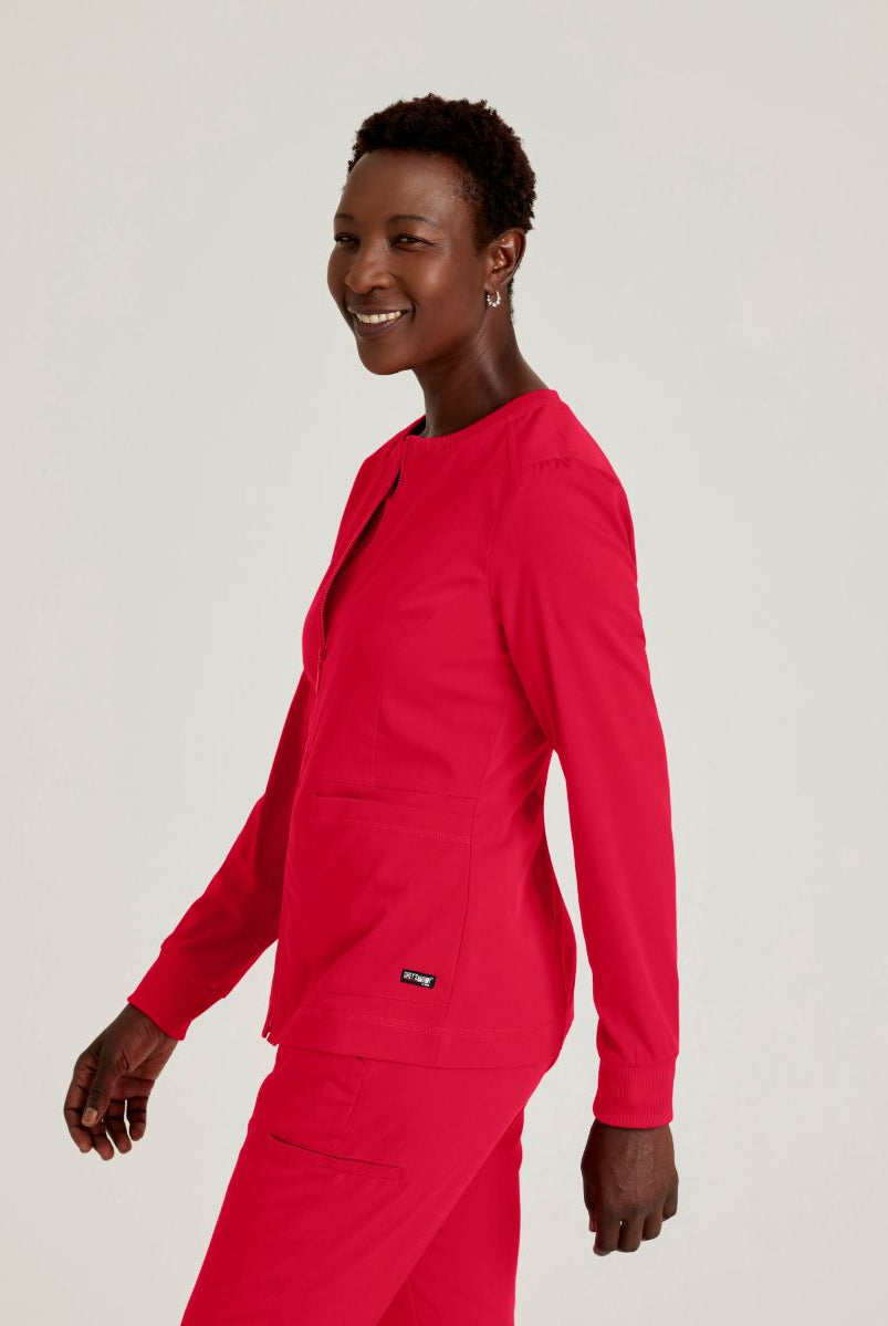 Grey's Anatomy Spandex Stretch Millie Jacket-3 Pocket Zip Jacket | Scarlet Red