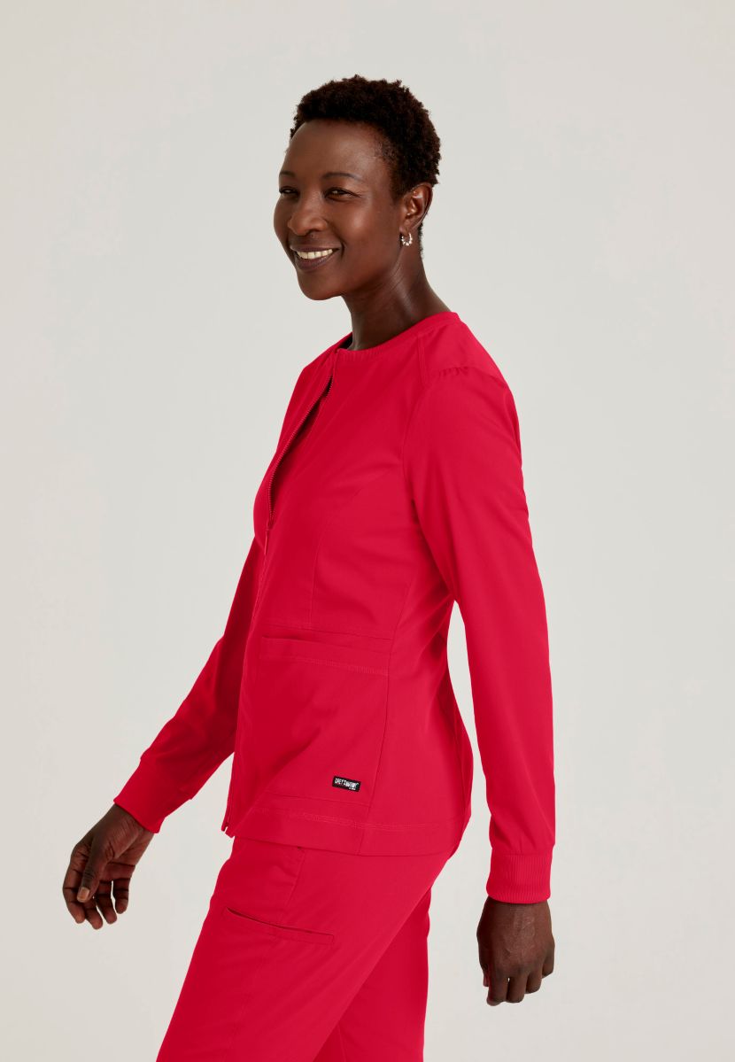 Grey's Anatomy Spandex Stretch Millie Jacket-3 Pocket Zip Jacket | Scarlet Red