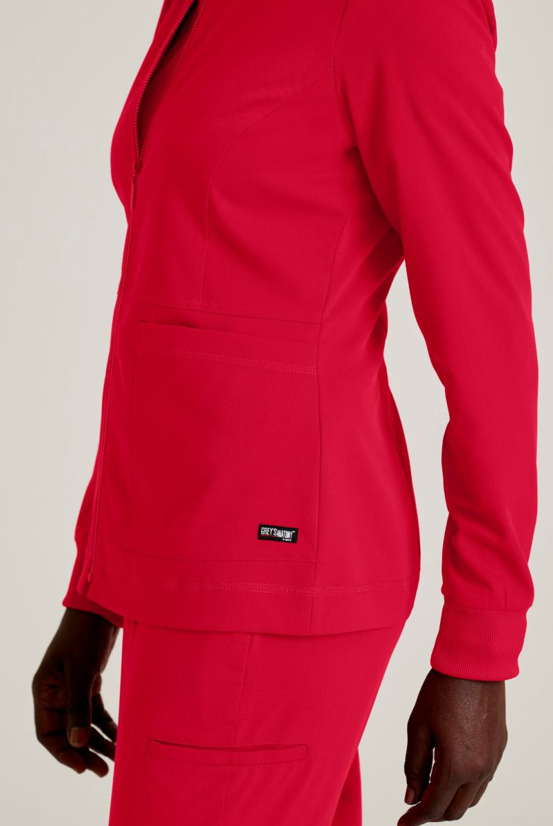 Grey's Anatomy Spandex Stretch Millie Jacket-3 Pocket Zip Jacket | Scarlet Red