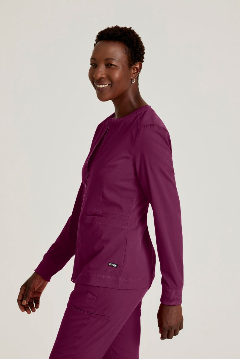 Grey's Anatomy Spandex Stretch Millie Jacket-3 Pocket Zip Jacket | Wine