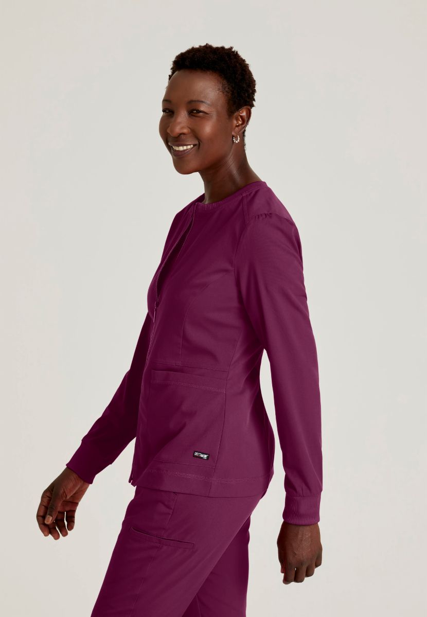 Grey's Anatomy Spandex Stretch Millie Jacket-3 Pocket Zip Jacket | Wine