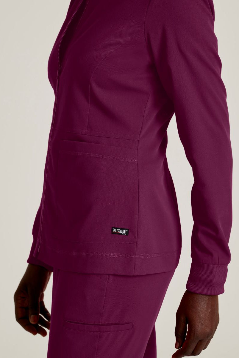 Grey's Anatomy Spandex Stretch Millie Jacket-3 Pocket Zip Jacket | Wine