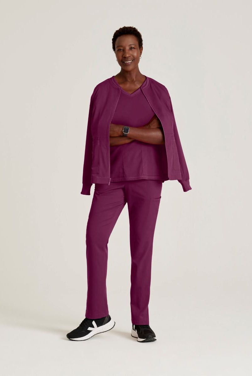 Grey's Anatomy Spandex Stretch Millie Jacket-3 Pocket Zip Jacket | Wine