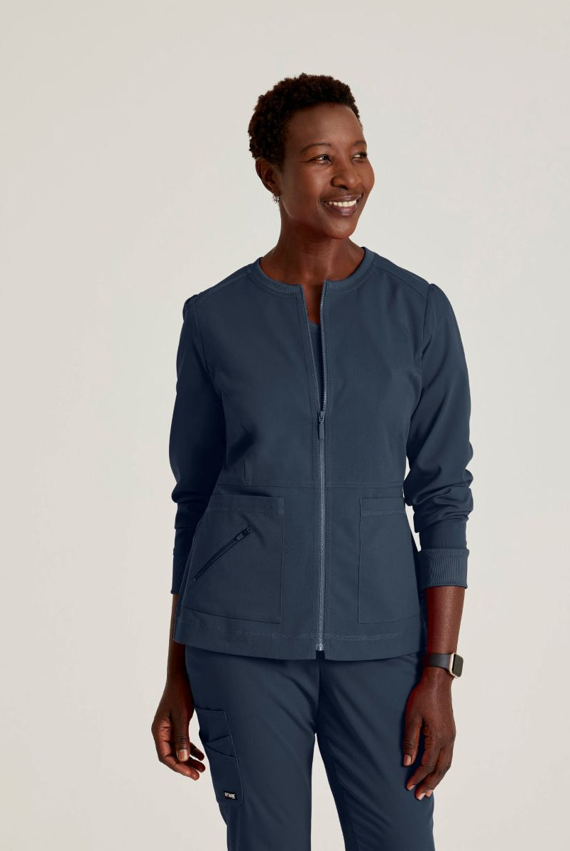 Grey's Anatomy Spandex Stretch Millie Jacket-3 Pocket Zip Jacket | Steel