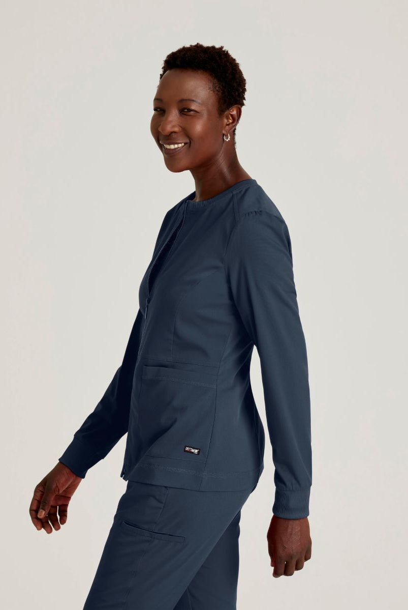 Grey's Anatomy Spandex Stretch Millie Jacket-3 Pocket Zip Jacket | Steel