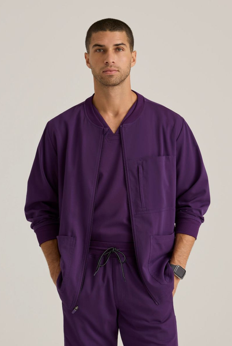 Grey's Anatomy by Barco Spandex Stretch Men's Antimicrobial Warm-Up Scrub Jacket | Eggplant