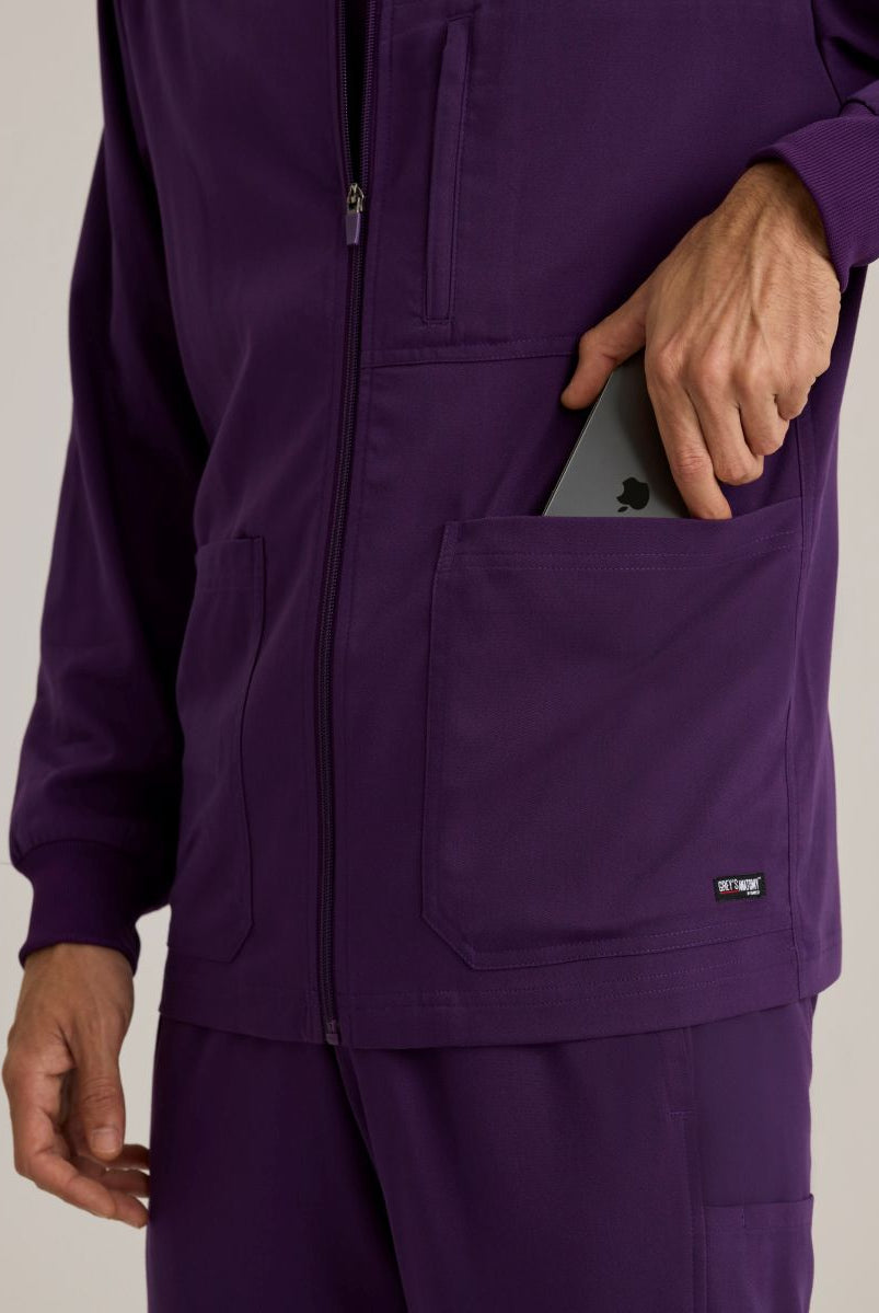 Grey's Anatomy by Barco Spandex Stretch Men's Antimicrobial Warm-Up Scrub Jacket | Eggplant