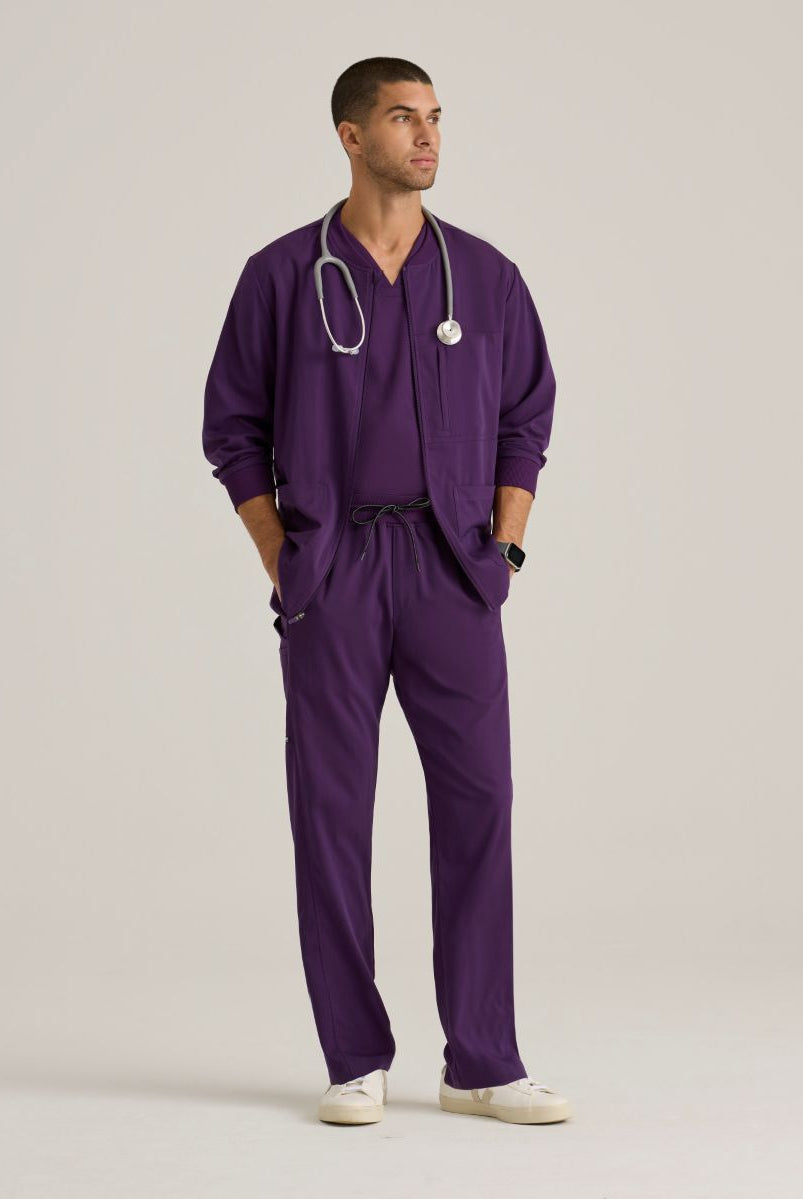 Grey's Anatomy by Barco Spandex Stretch Men's Antimicrobial Warm-Up Scrub Jacket | Eggplant