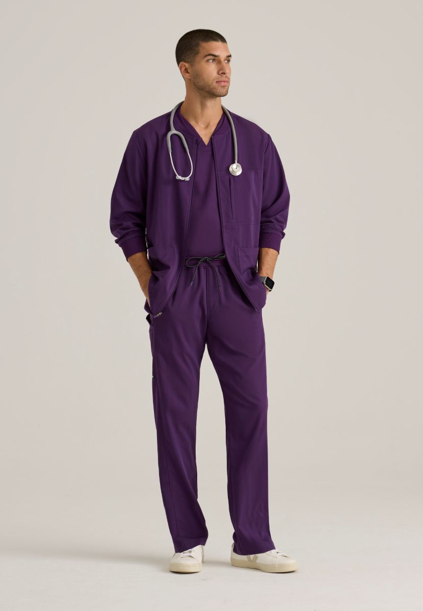 Grey's Anatomy by Barco Spandex Stretch Men's Antimicrobial Warm-Up Scrub Jacket | Eggplant
